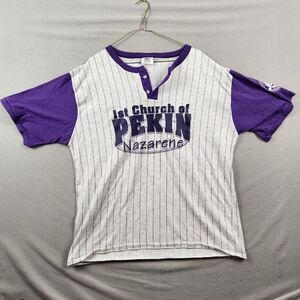Vtg Pekin Church T Shirt Men XXLarge Grey Purple Henley Striped Single Stitch